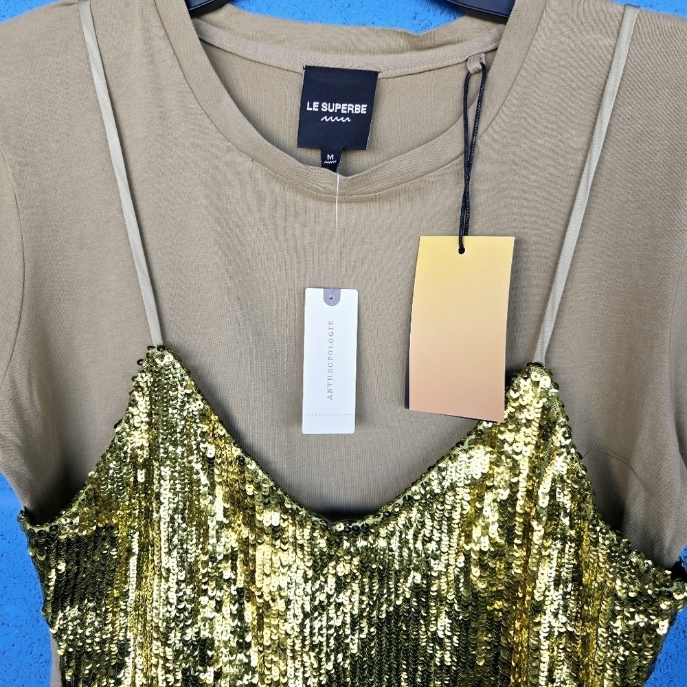NWT Le Superbe by Anthropologie BirdieSequin Tee Sz M - Picture 8 of 9